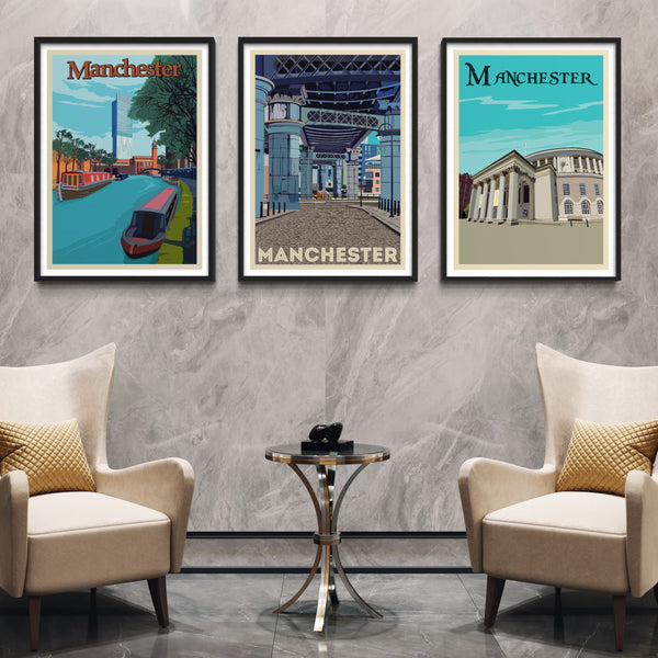Set of 3 Manchester Prints x 3 Mounted frames