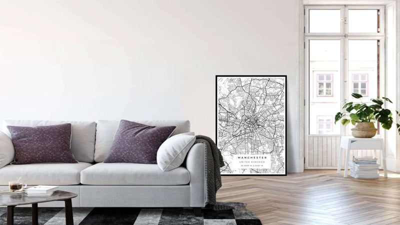 Black and White Manchester Road Map Print Photo - HD Manchester