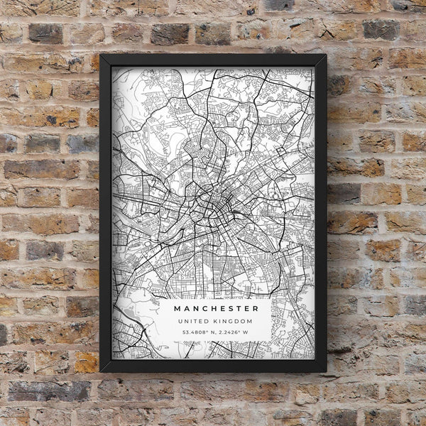 Black and White Manchester Road Map Print Photo - HD Manchester