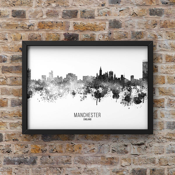 Black Watercolour Manchester Skyline Landscape Photo Print - HD Manchester