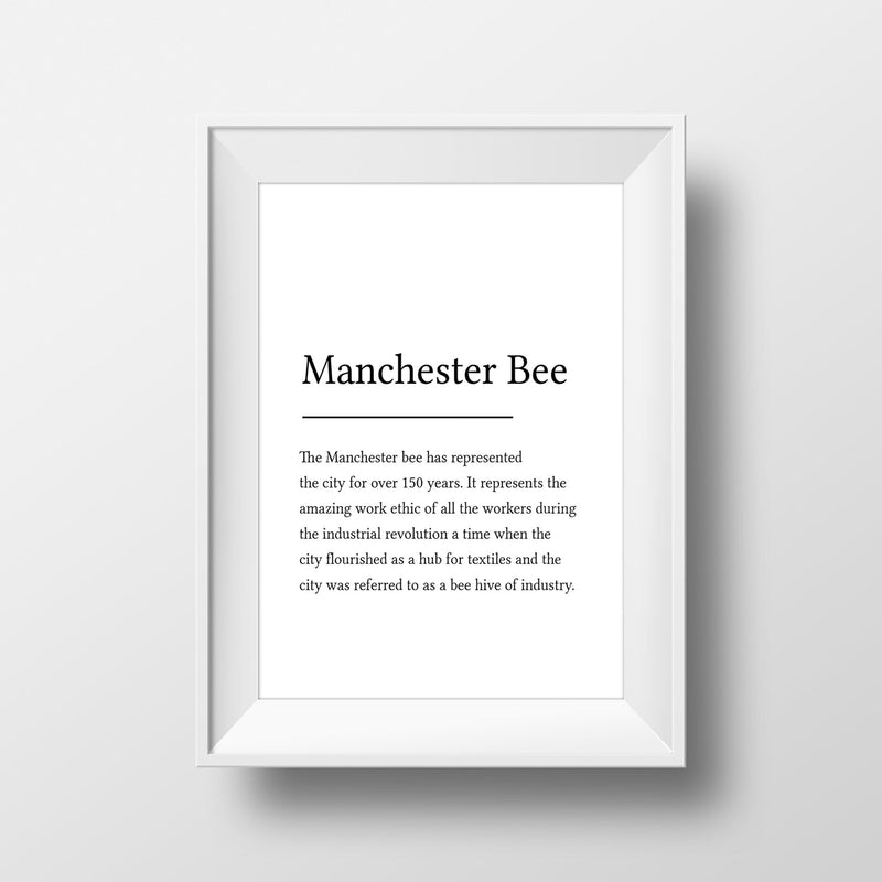 Black & White Manchester Bee Definition Print Wall Art - HD Manchester