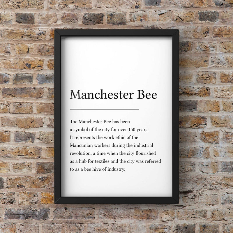Black & White Manchester Bee Definition Print Wall Art - HD Manchester