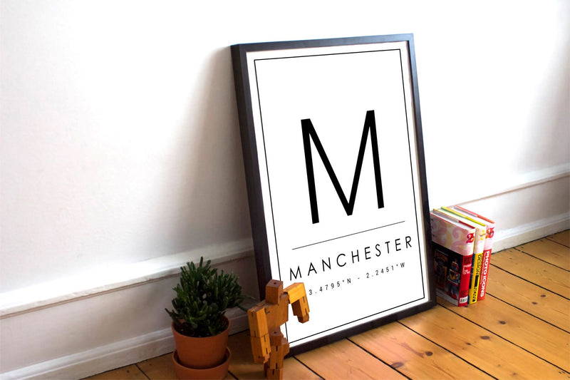 Black & White Manchester ‘M’ with Coordinates Print Photo - HD Manchester