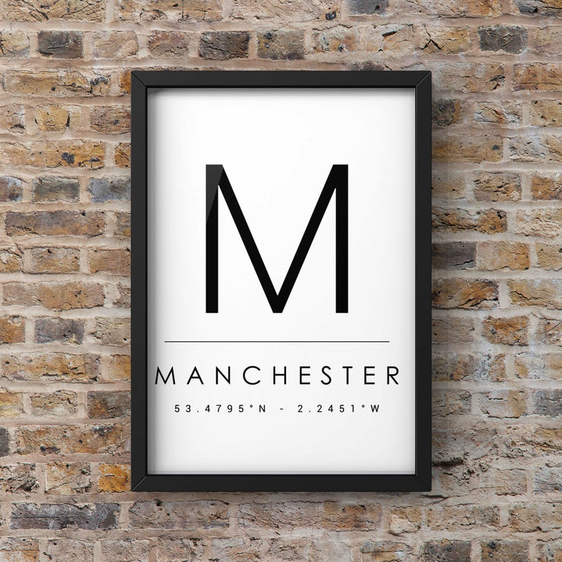 Black & White Manchester ‘M’ with Coordinates Print Photo - HD Manchester