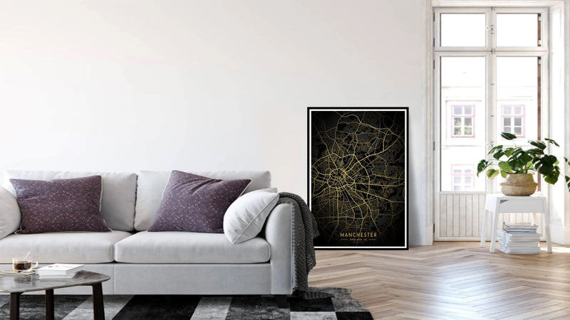 Gold Manchester Road Map Print Photo - HD Manchester