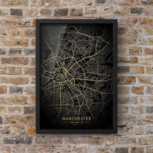 Gold Manchester Road Map Print Photo - HD Manchester