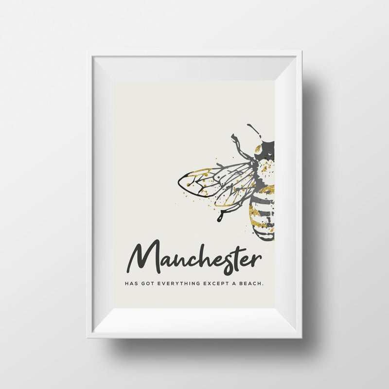Grey Watercolour Bee Print #1 'Manchesters got everything except a beach' - HD Manchester