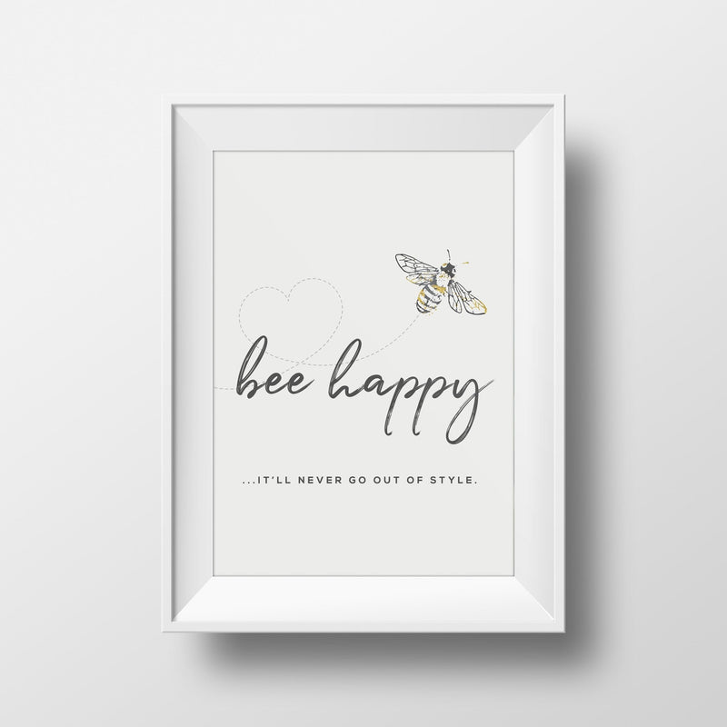 Grey Watercolour Manchester Bee Framed Photograph ‘Bee Happy’ Print Photo Wall Art - HD Manchester