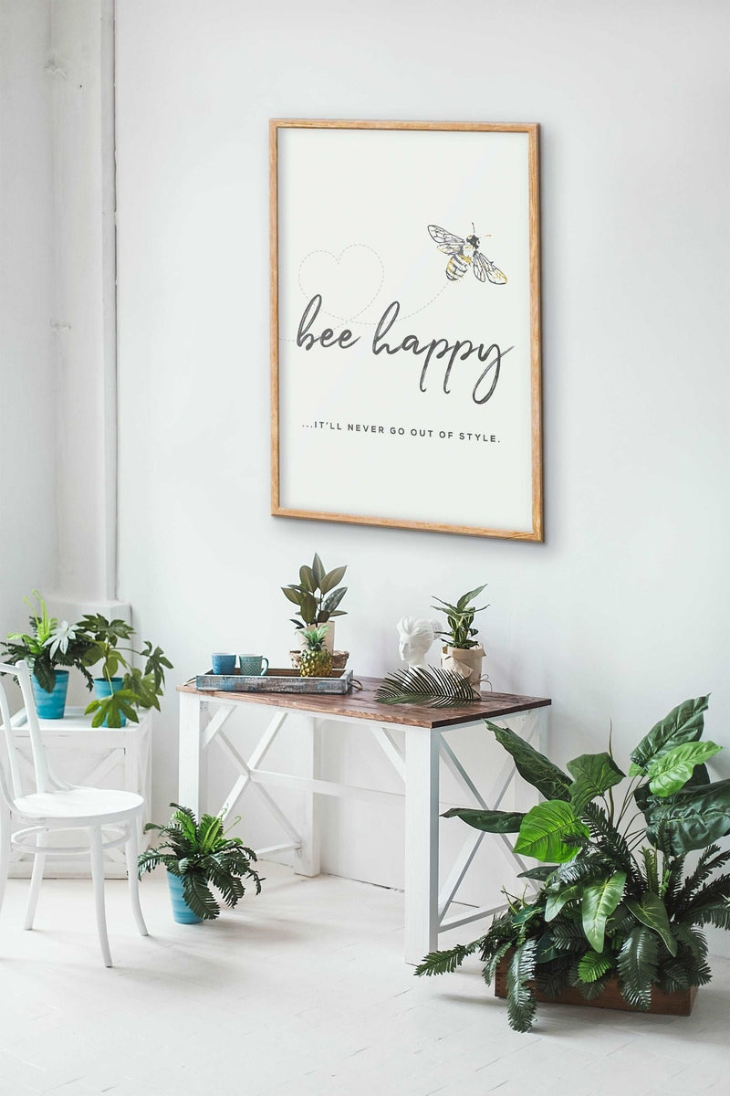 Grey Watercolour Manchester Bee Framed Photograph ‘Bee Happy’ Print Photo Wall Art - HD Manchester