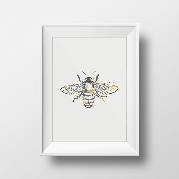 Grey Watercolour Manchester Bee Framed Photograph Print Photo Wall Art - HD Manchester