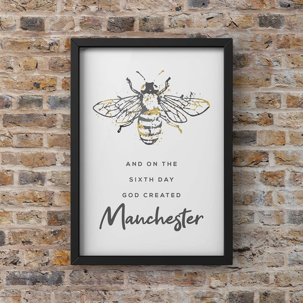 Grey Watercolour Manchester Bee Print 'God created Manchester' Print Photo - HD Manchester