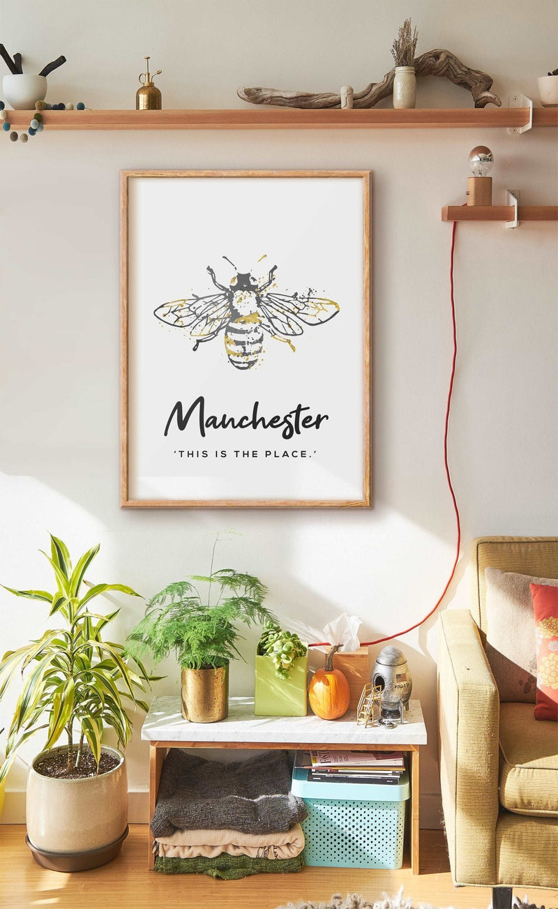 Grey Watercolour Manchester Bee ‘This is the place’ Print Photo - HD Manchester