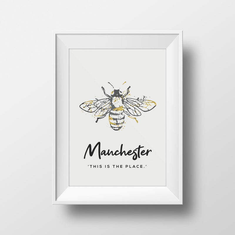 Grey Watercolour Manchester Bee ‘This is the place’ Print Photo - HD Manchester