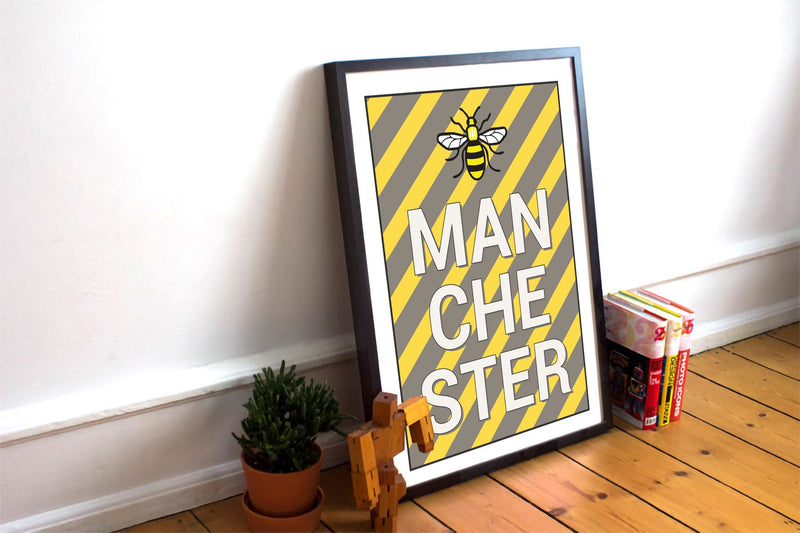 Manchester Retro Bee with Hacienda Colours Framed Photograph Print