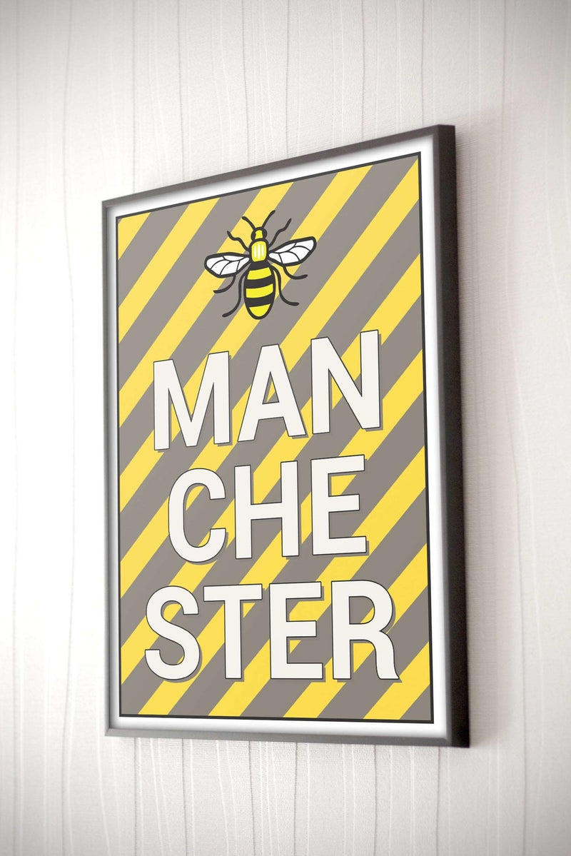 Manchester Retro Bee with Hacienda Colours Framed Photograph Print