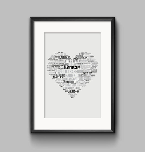 Manchester Words Heart Print Photo