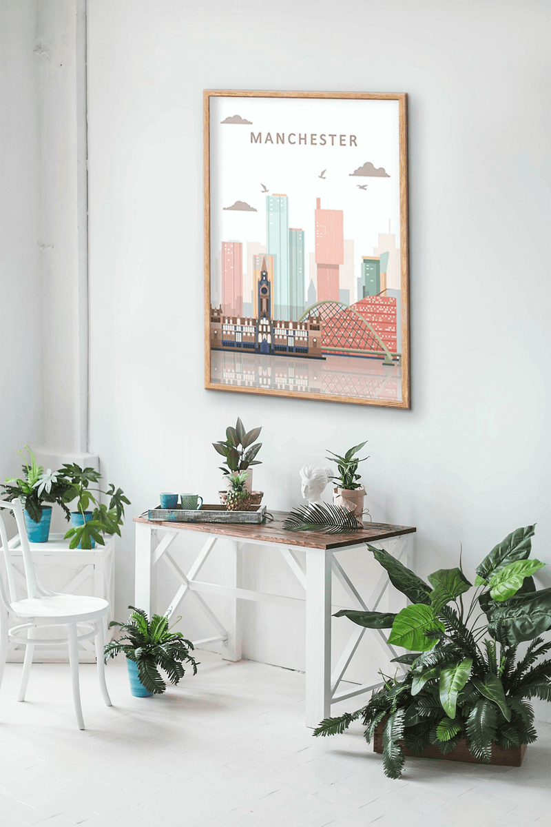 Pastel Colour Manchester Skyline Landscape Photo Print