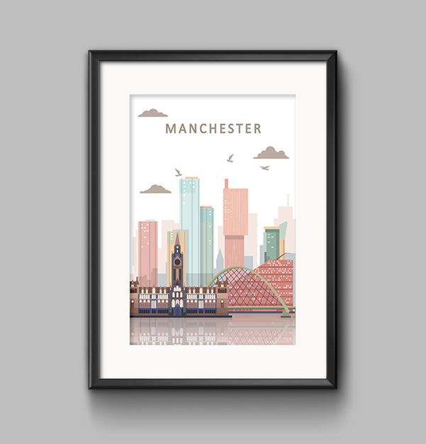 Pastel Colour Manchester Skyline Landscape Photo Print