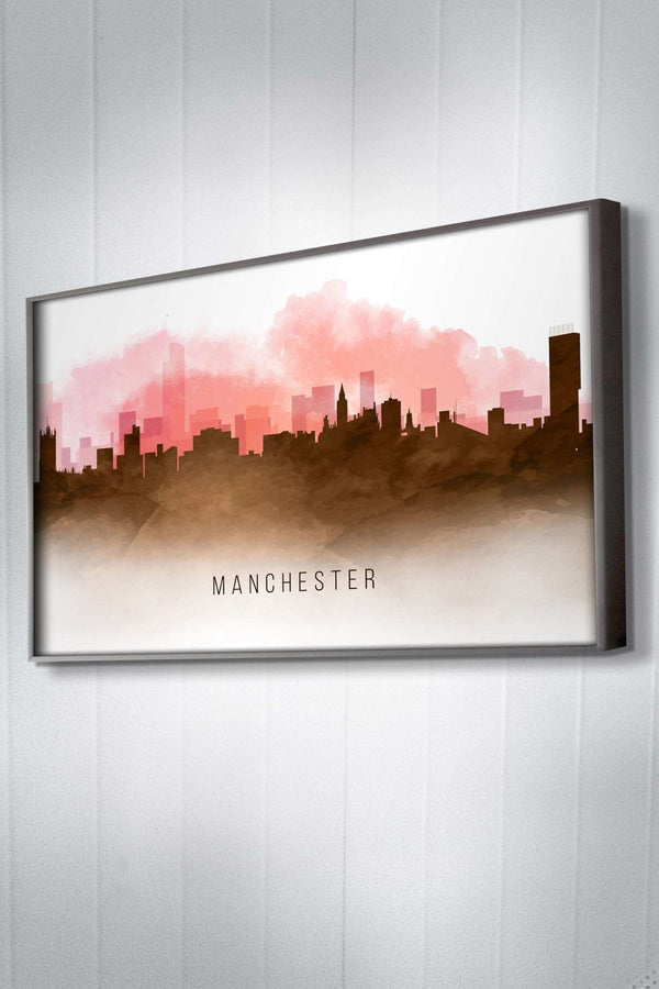 Red Watercolour Manchester Skyline Landscape Photo Print