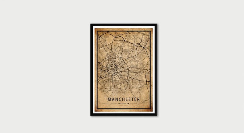 Retro Manchester Road Map Print Photo