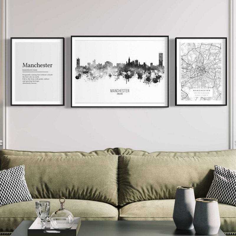 Set of 3 Manchester Prints x 3 Mounted frames
